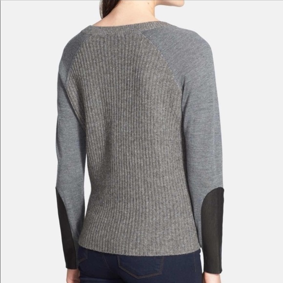 Eileen Fisher Scoop Neck Sweater With Leather Trim - Picture 2 of 8